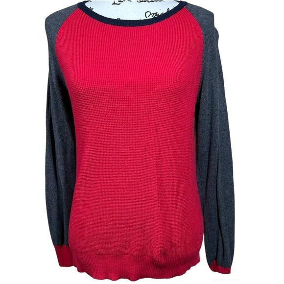 JCPenney red sweater color block blended Wool long sleeve sweater size M - Picture 1 of 14